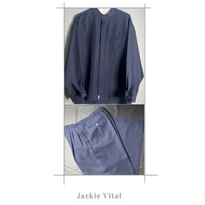 Jackie Vital Formal 2 Piece‎ Set 36 Dress Pants Size L Band Neck Hidden Buttons